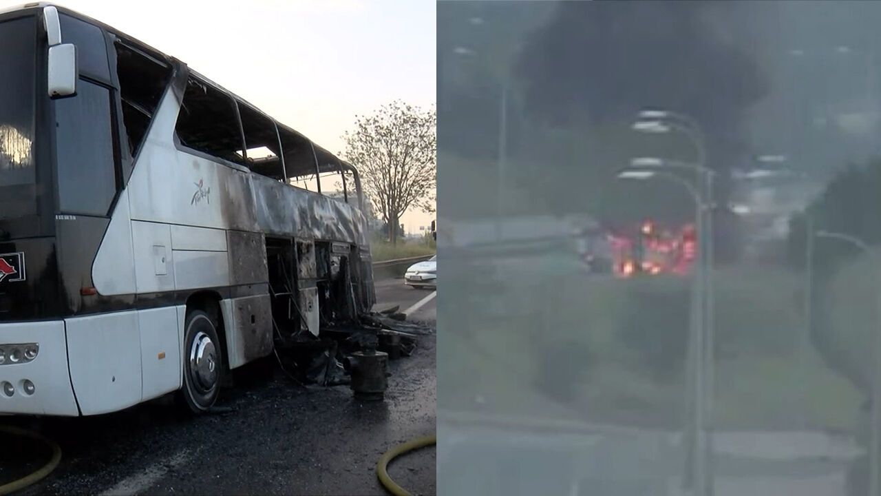 İzmir’den İstanbul’a geliyordu: Tur otobüsü alev alev yandı!