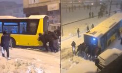 Bu işte bir terslik var! Vatandaşlar İETT otobüsünü itti