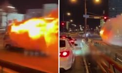 Kamyonu alev aldı, itfaiyeye sürdü! O anlar kameralarda