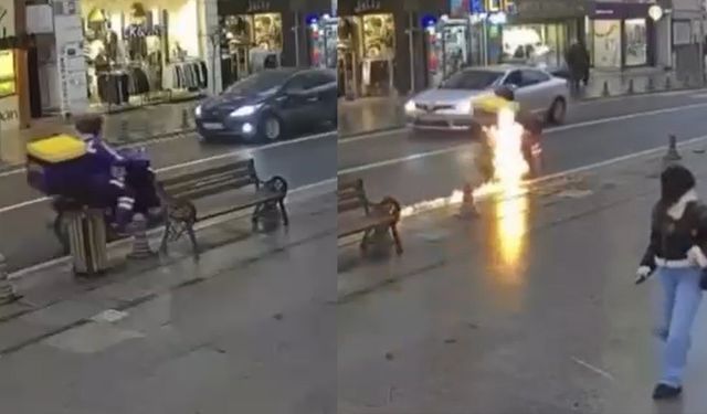 Korku dolu anlar! Motosiklet aniden alev aldı