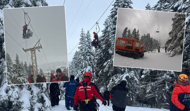 Uludağ'da tatilciler metrelerce yükseklikte mahsur kaldı!
