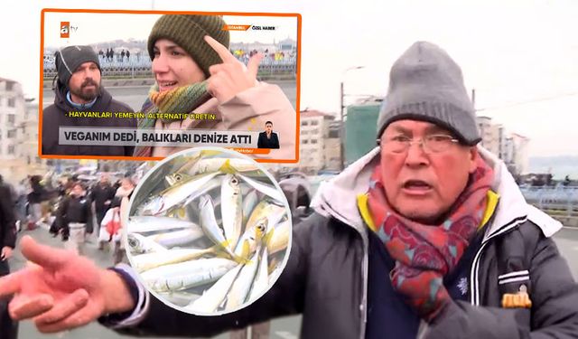 Galata Köprüsü'nde bir garip olay! Vegan kadın balıkçıya karşı