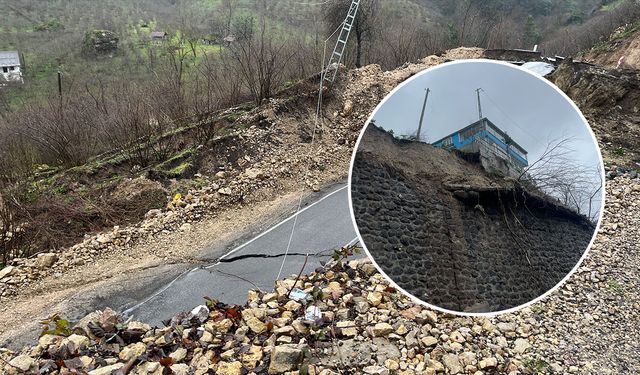Heyelan sonucu istinat duvarı yıkıldı, yol uçtu!