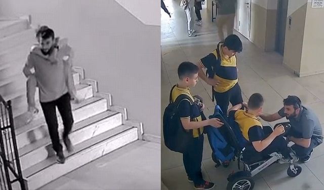 Yürek ısıtan görüntü! Öğrencisini sırtında taşıdı