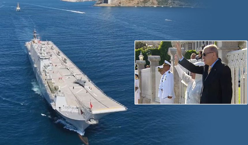Gövde gösterisi! Erdoğan Boğaz'da 9 gemiyi selamladı