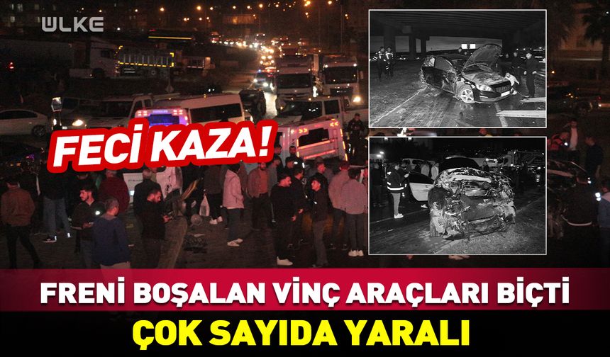 Feci kaza! Freni boşalan vinç araçları biçti