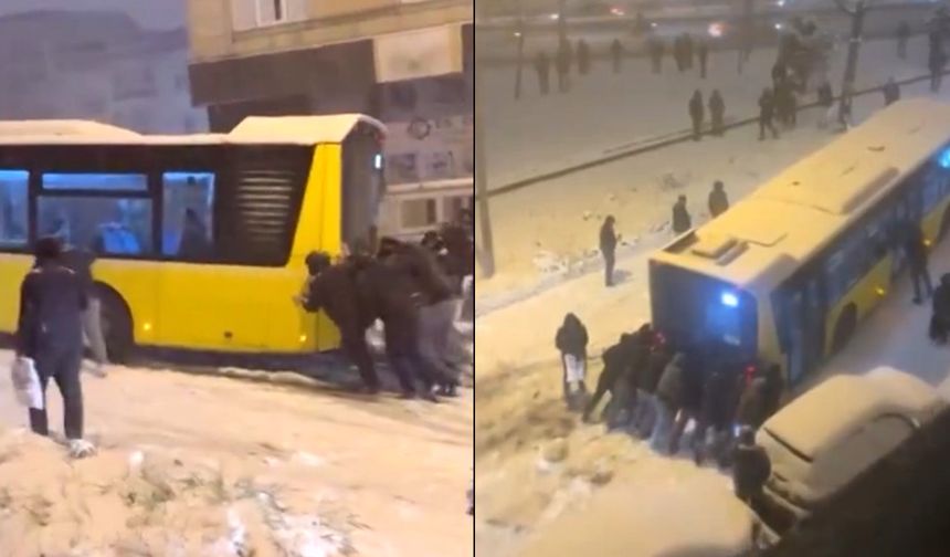 Bu işte bir terslik var! Vatandaşlar İETT otobüsünü itti