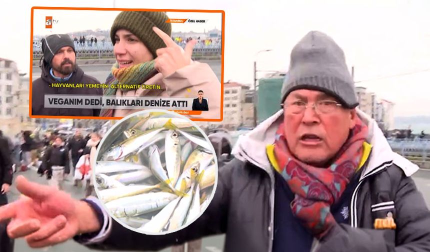 Galata Köprüsü'nde bir garip olay! Vegan kadın balıkçıya karşı