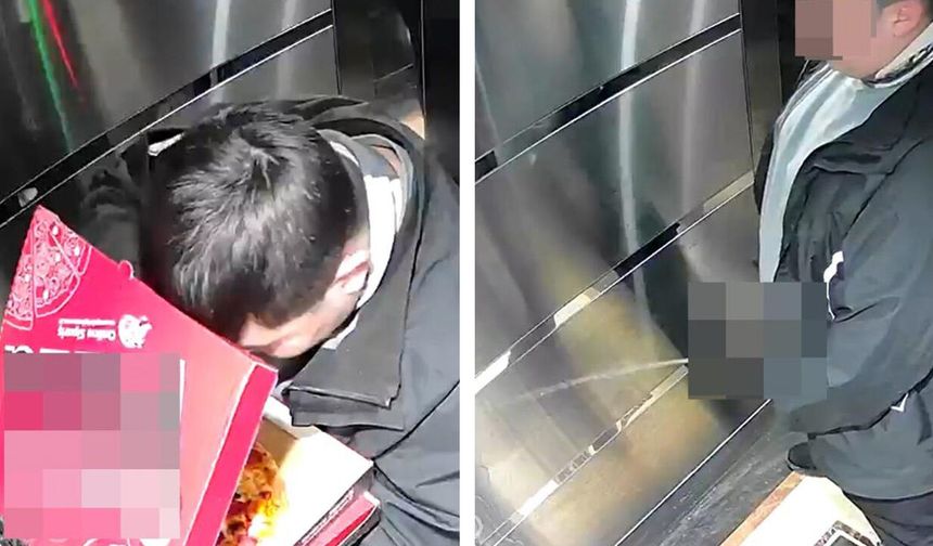 Pizzayı yedi asansöre tuvaletini yaptı! Düzce'de mide bulandıran olay