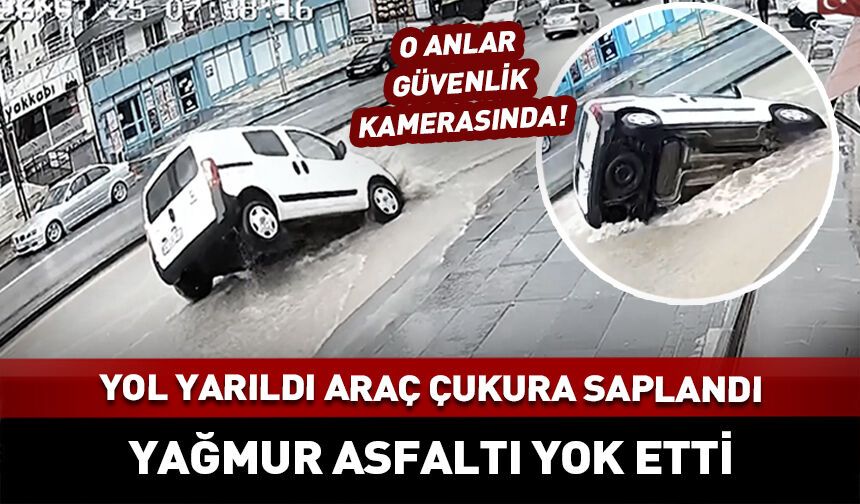 Yol yarıldı araç içine çakıldı! O an kamerada