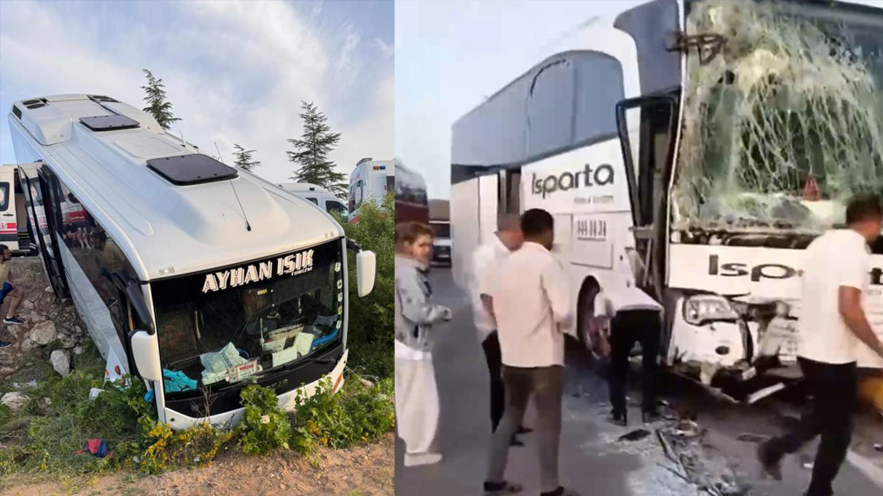 Isparta'da 2  yolcu otobüsü çarpıştı!