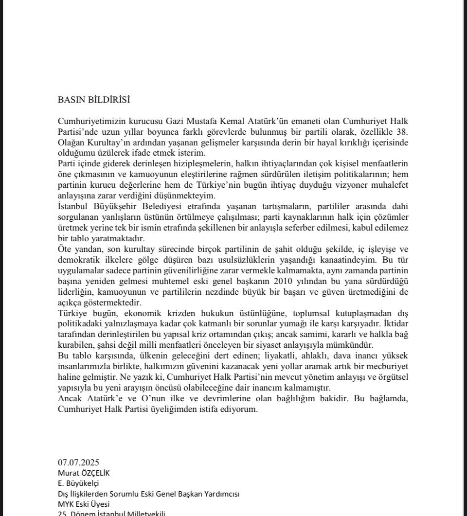 Basın Bildirsi Chp Murat Özçelik
