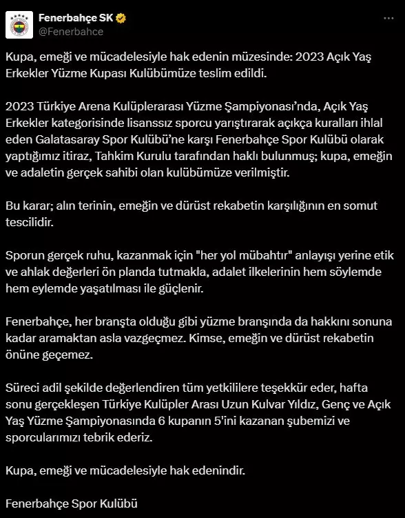 Fenerbahçe Duyurudu Kupa