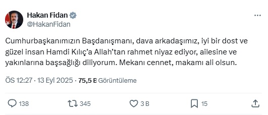 Hakan Fidan Taziye Mesaj