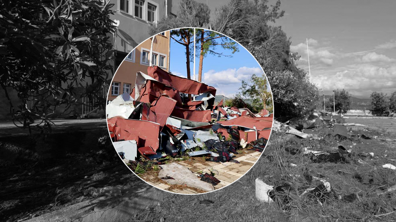 Hortum faciası! Öğrenciler okuldayken çatıyı uçurdu, ağaçları devirdi