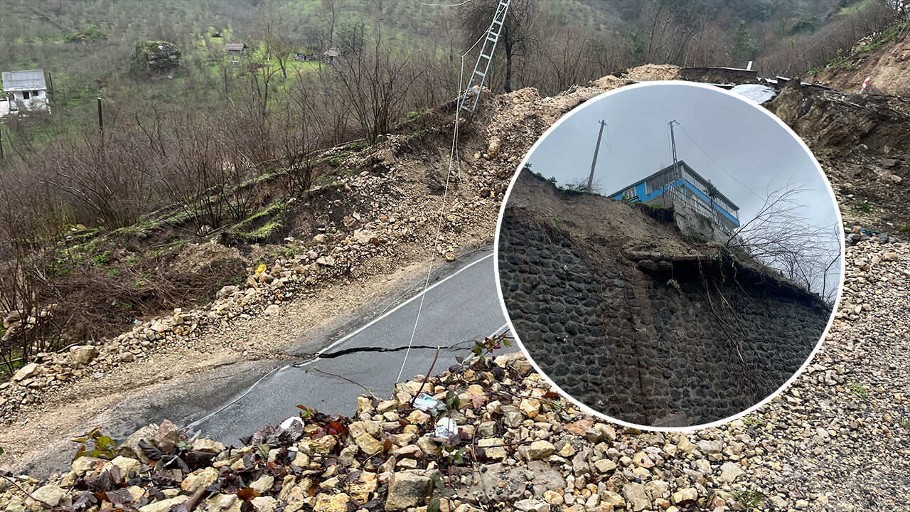 Heyelan sonucu istinat duvarı yıkıldı, yol uçtu!