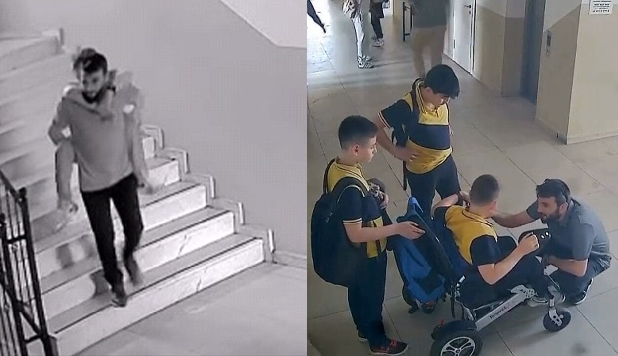 Yürek ısıtan görüntü! Öğrencisini sırtında taşıdı