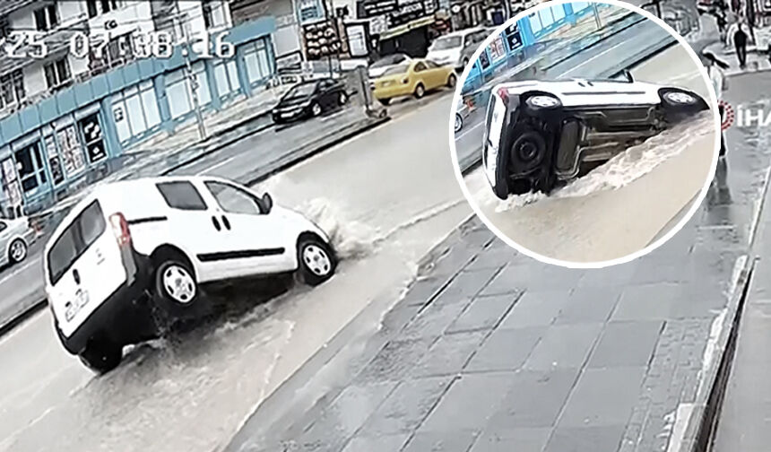 Yol yarıldı araç içine çakıldı! O an kamerada
